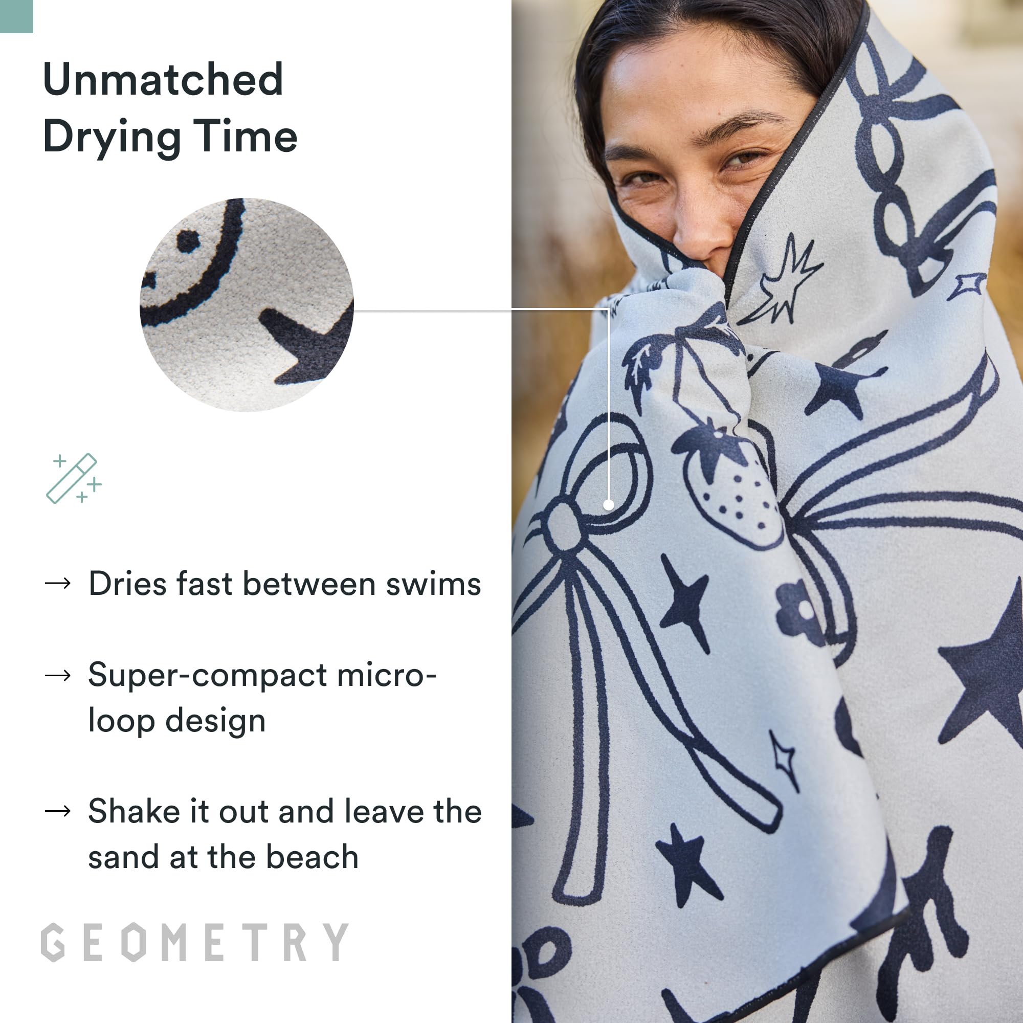 GEOMETRY compact folded towel inside backpack saving space for travel