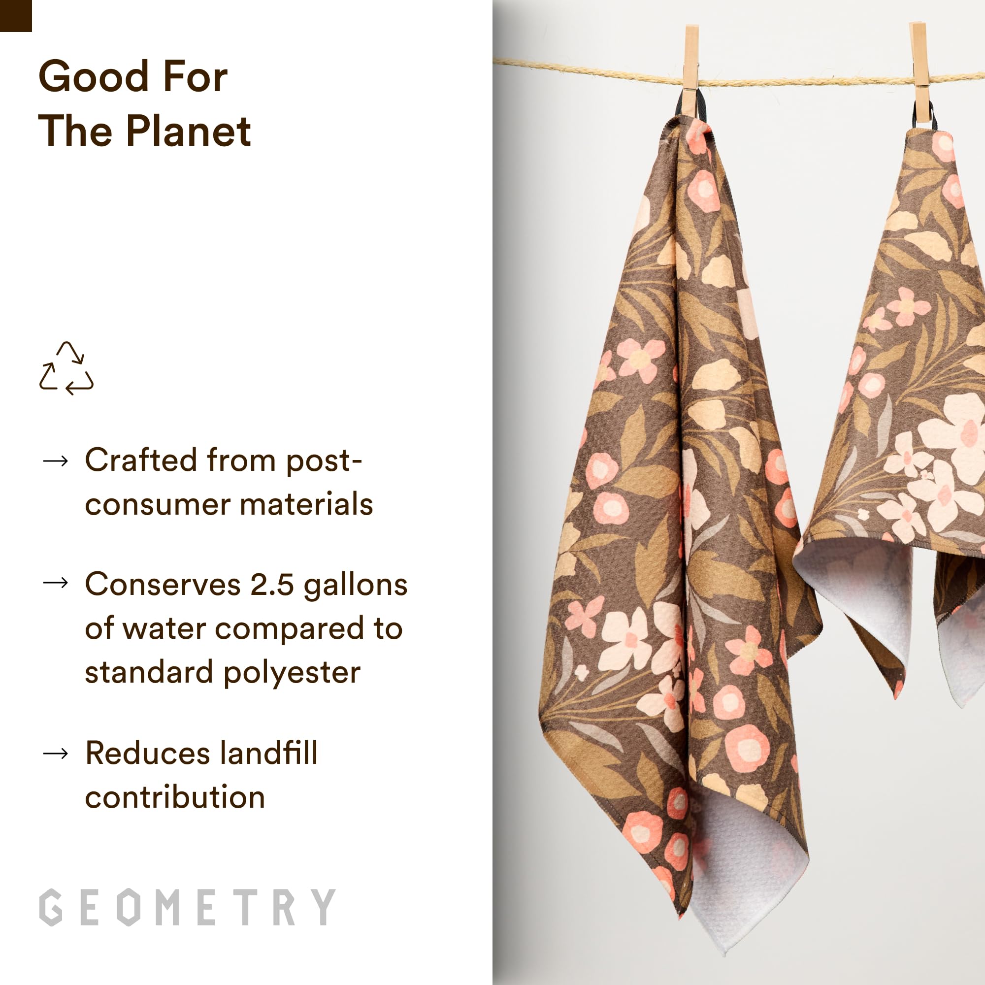 GEOMETRY folded towels stacked, showcasing compact storage and soft feel