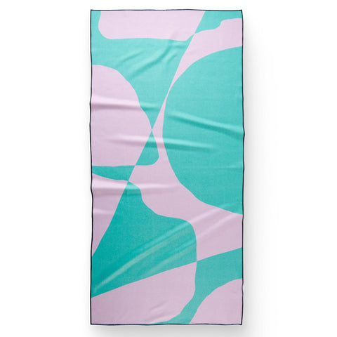 GEOMETRY front view towel showing abstract life print and quick-dry benefit