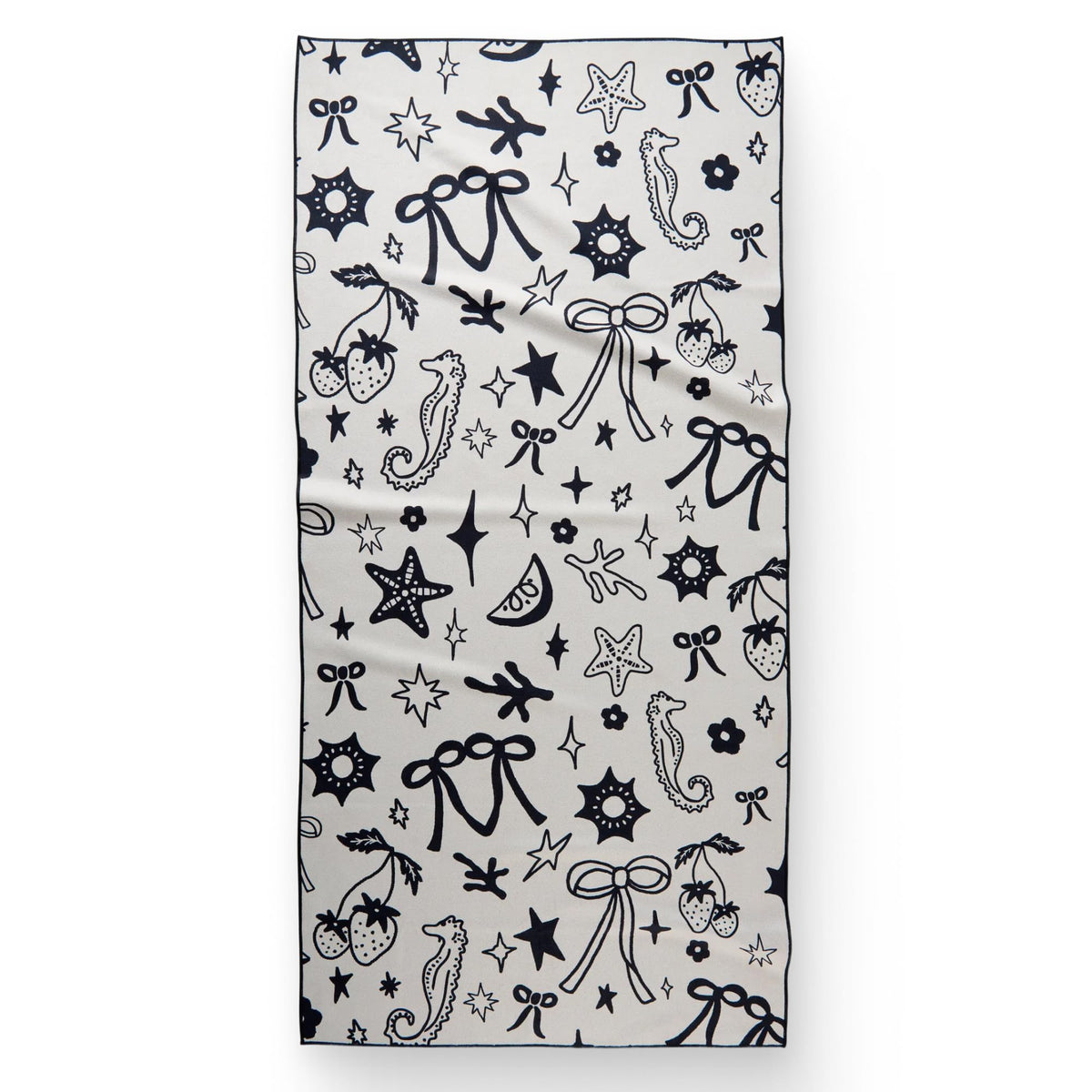 GEOMETRY front view showing Earth and Sea towel vibrant print and portability