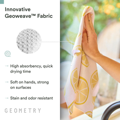 GEOMETRY towel absorbing a countertop spill illustrating fast liquid pickup
