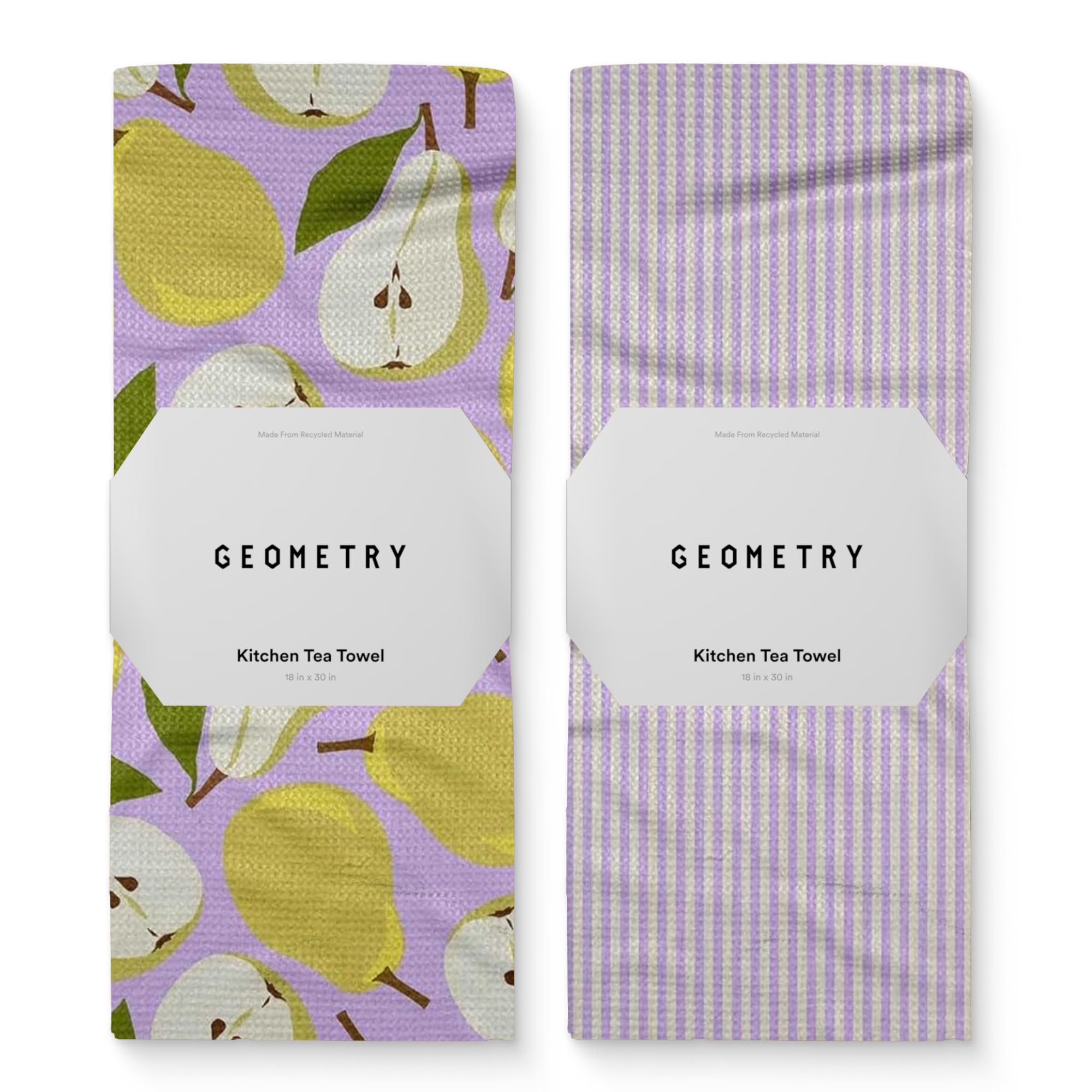 GEOMETRY front packaging showing Pear Parade toweling and quick-dry benefit