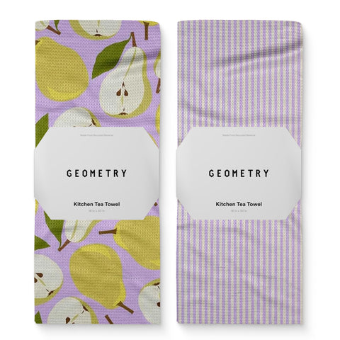 GEOMETRY front packaging showing Pear Parade toweling and quick-dry benefit
