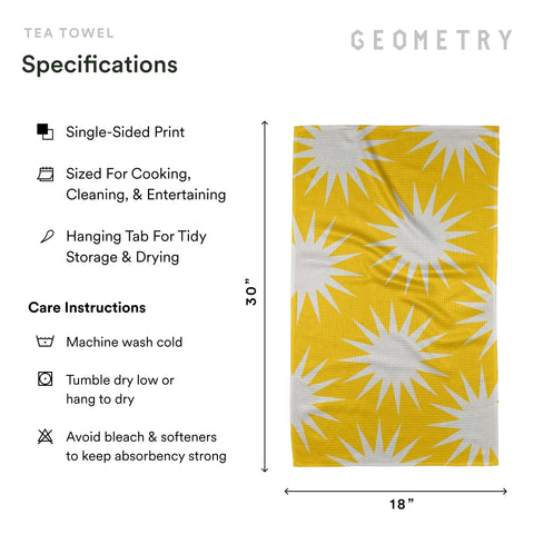 GEOMETRY towel beside a hand to show 18x30 size and easy handling benefit