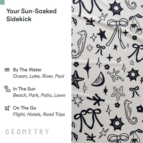 GEOMETRY towel next to water bottle showing travel-friendly scale