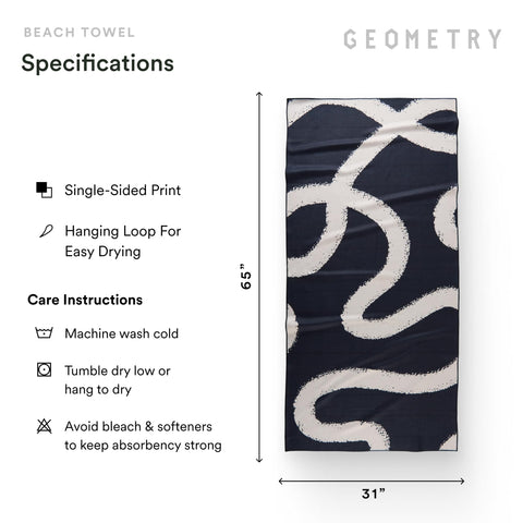 GEOMETRY towel beside water bottle showing size scale and portability benefit