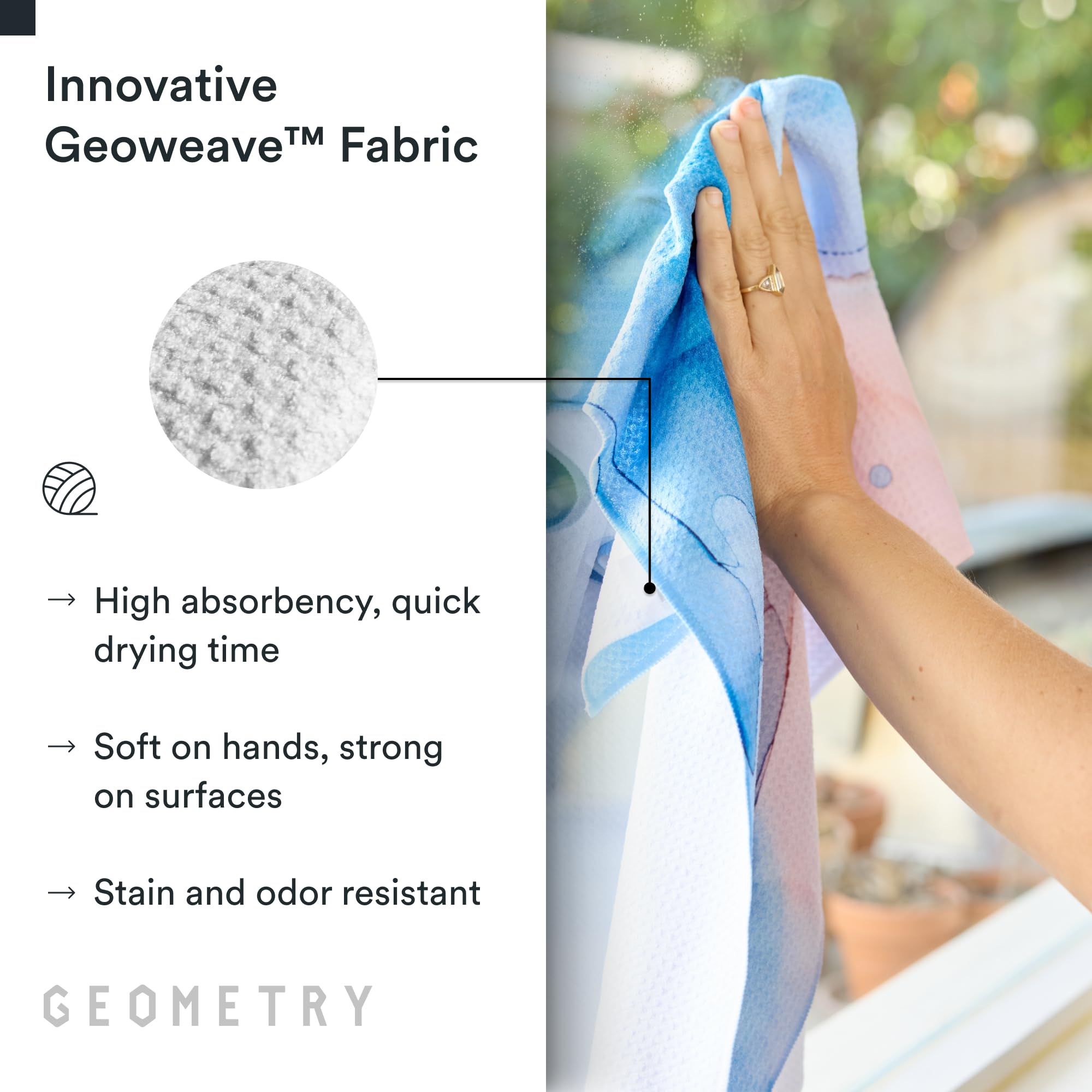 GEOMETRY towel drying a wine glass streak-free and protecting delicate surfaces