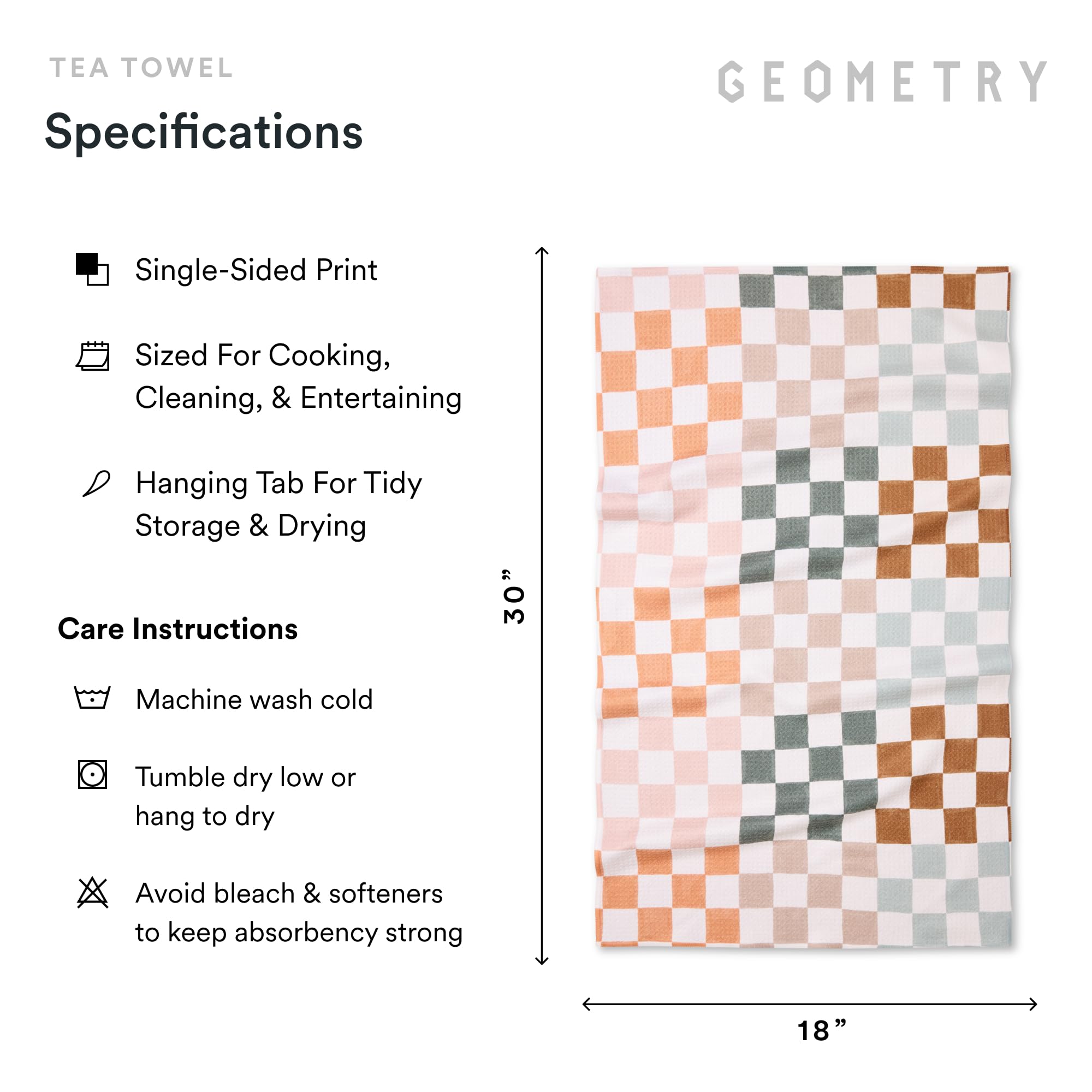 GEOMETRY folded towel showing label and sustainable material details