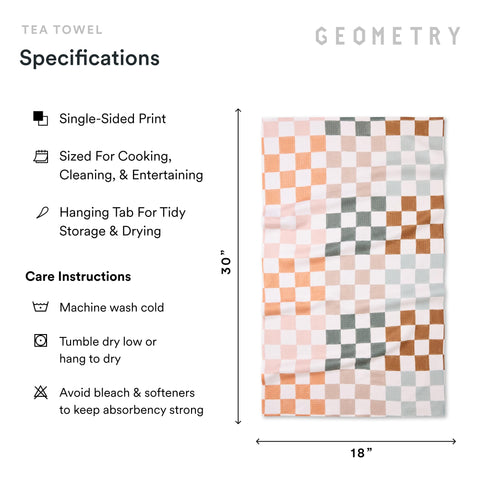 GEOMETRY folded towel showing label and sustainable material details