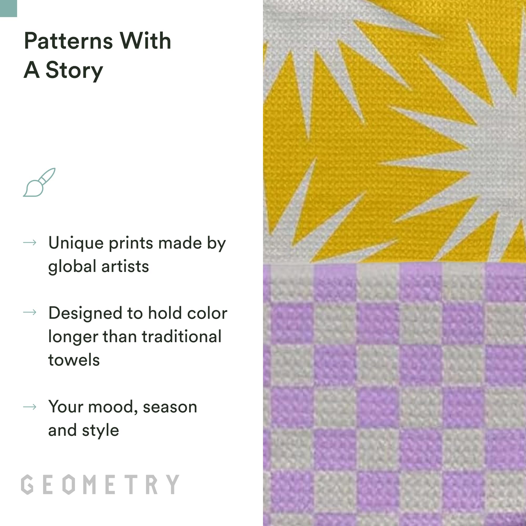 GEOMETRY folded towel on counter showing soft feel and neat storage benefit