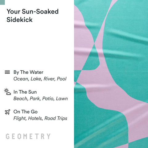 GEOMETRY towel in use at beach demonstrating absorbency and comfort
