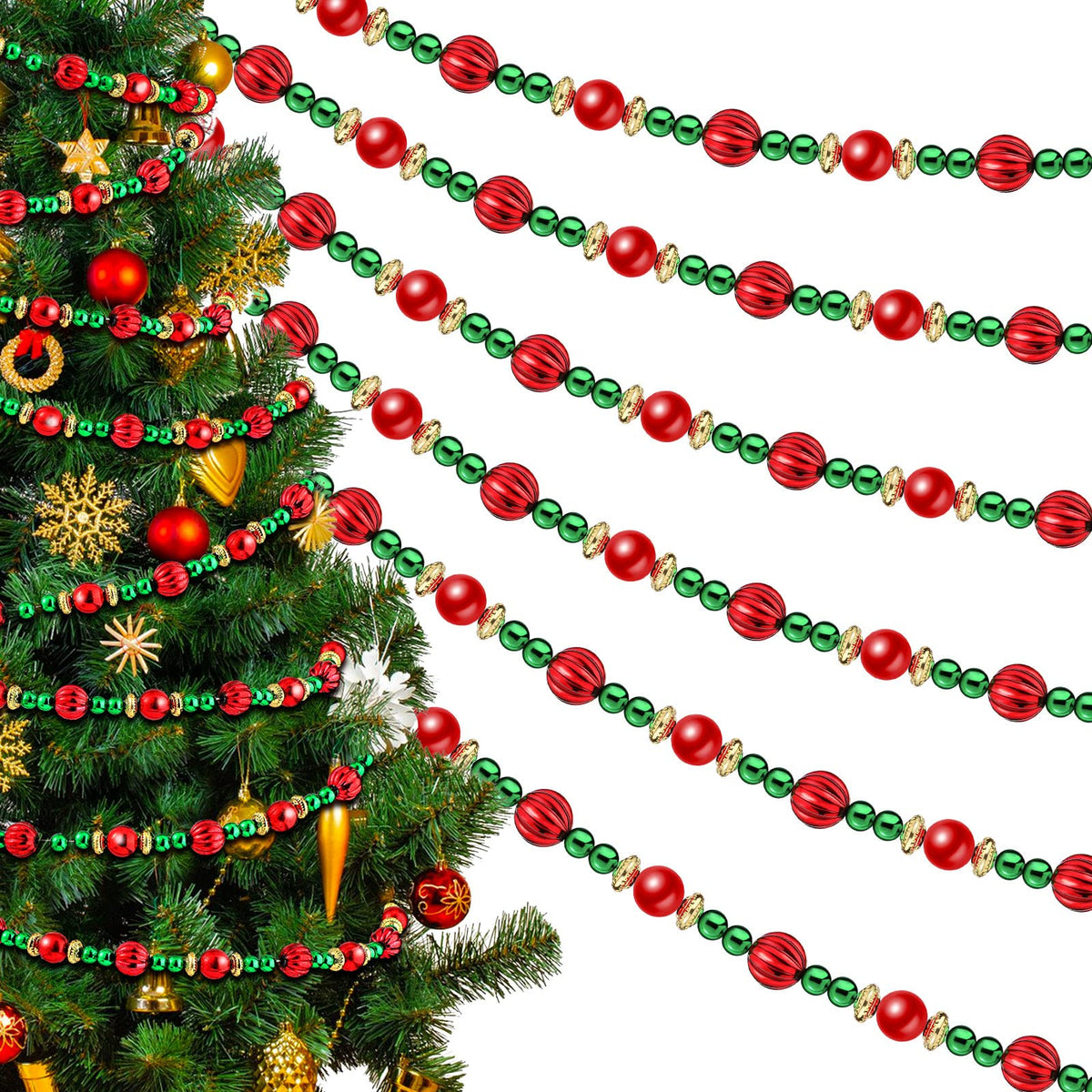 Geosar front packaging showing six 9ft red and green strands, convenient length