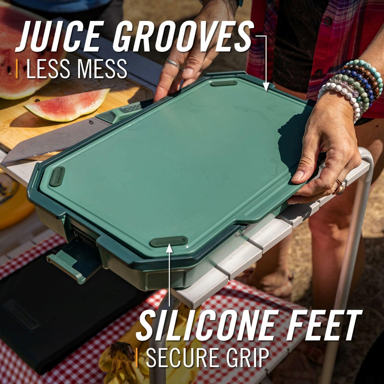 Gerber set beside water bottle illustrating compact size and portability
