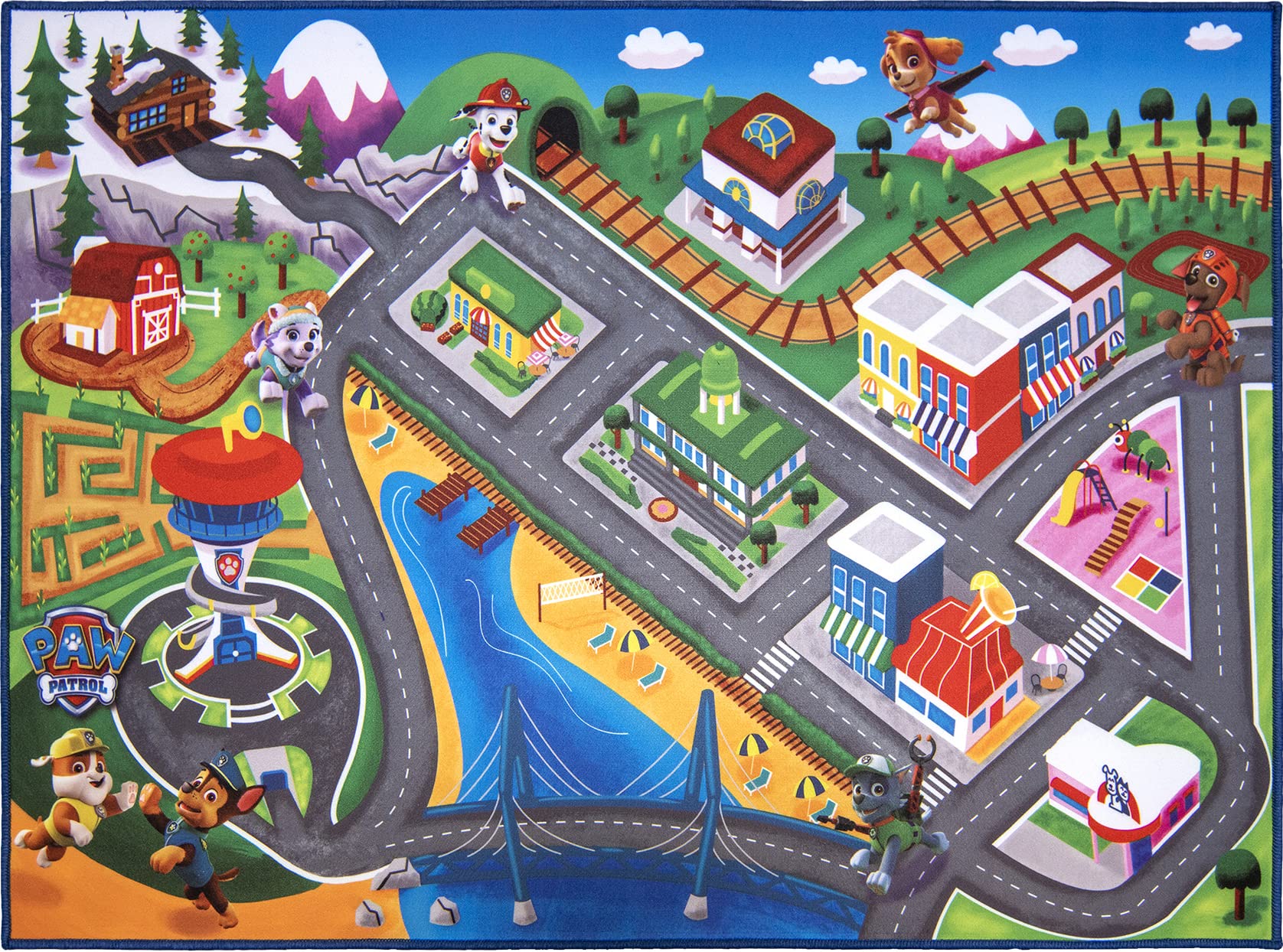 Gertmenian rug shown next to toys to illustrate 40x54 inch size for room planning