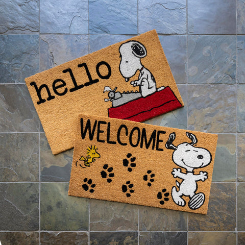 Gertmenian Snoopy mat in use at front door keeping floors cleaner