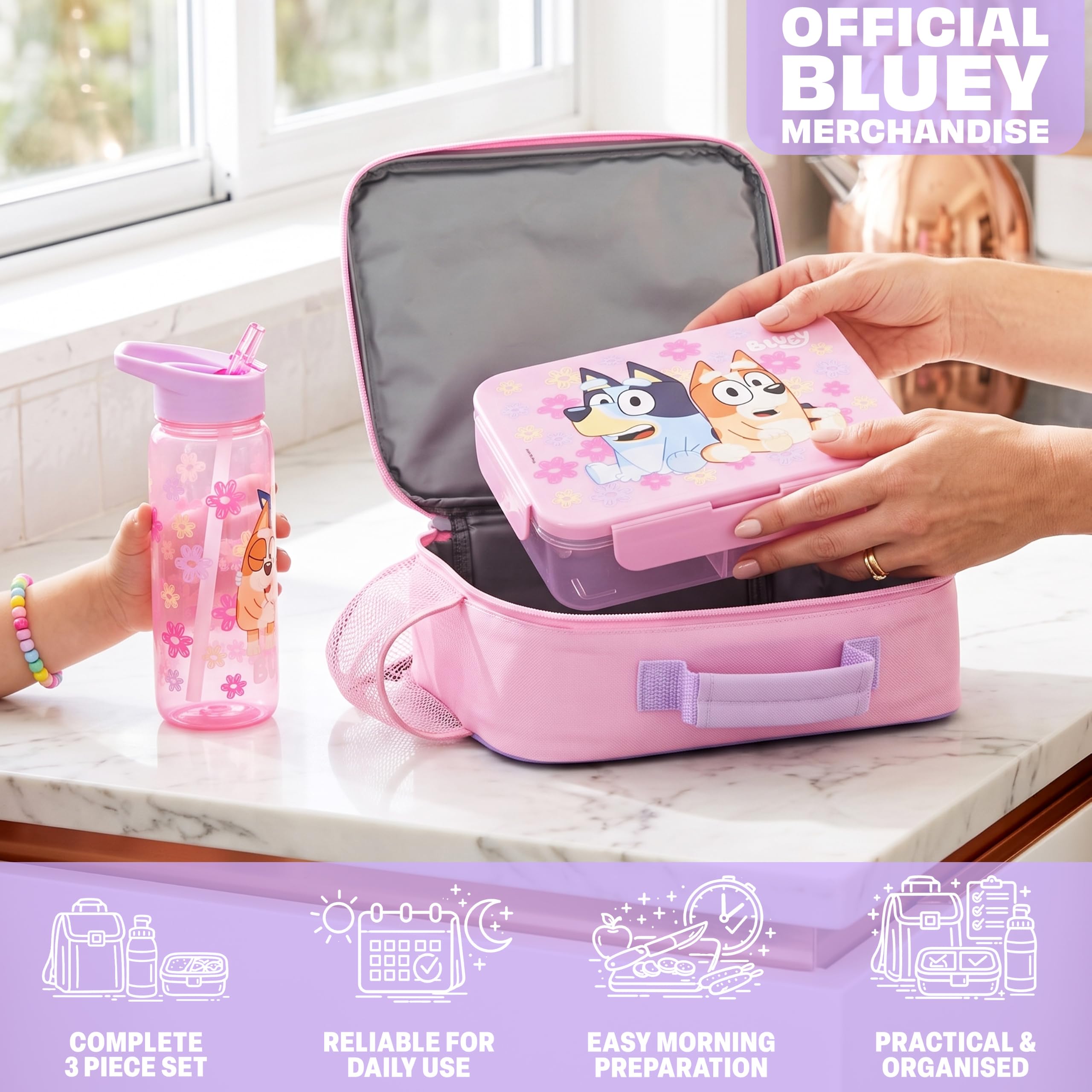Get Trend Bluey bento top view showing three compartments for organized meals
