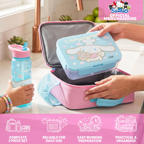 Get Trend Cinnamoroll bento top view showing three compartments and secure snap-lock lid for organized meals