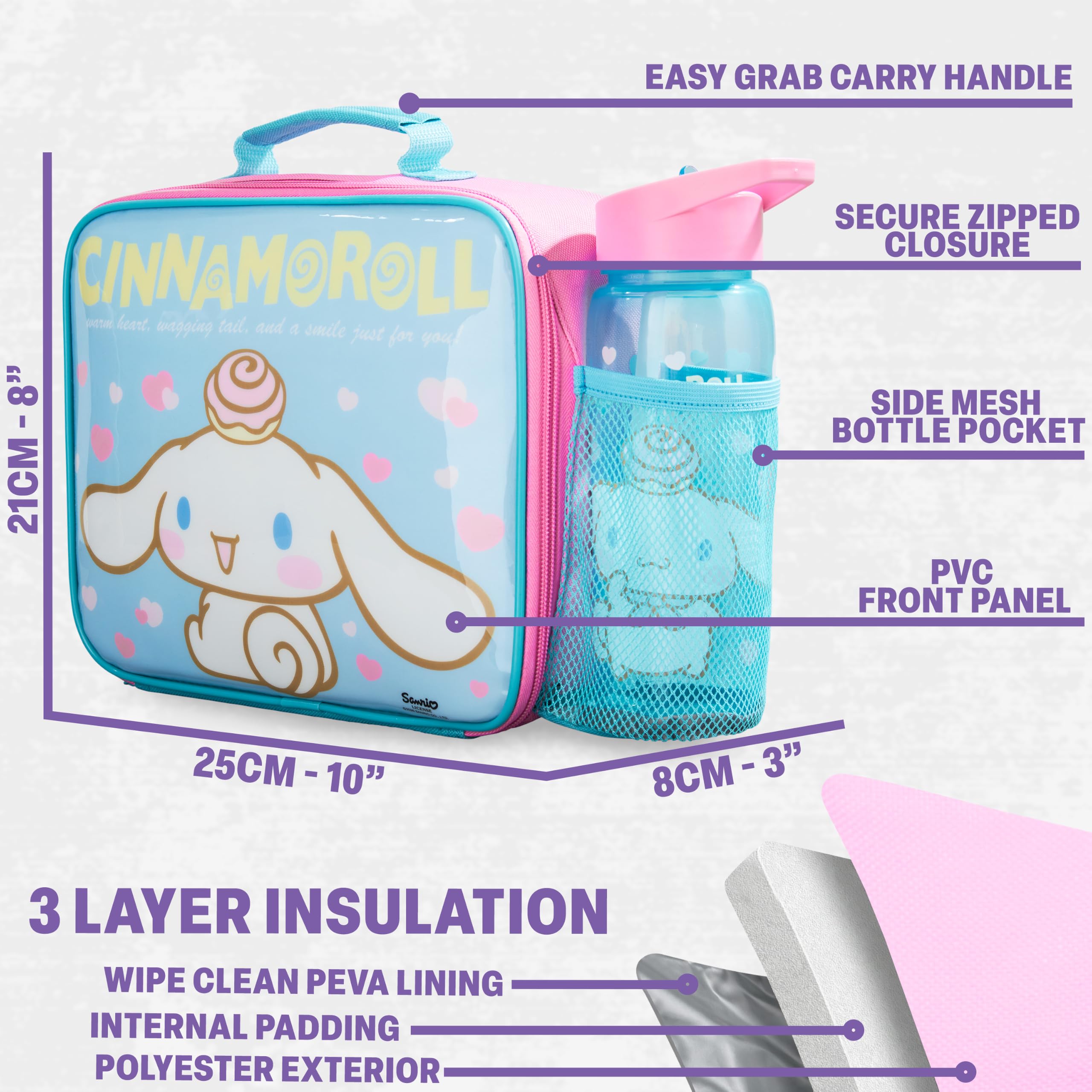 Get Trend Cinnamoroll bag interior close-up showing PEVA lining and insulation for keeping food cooler