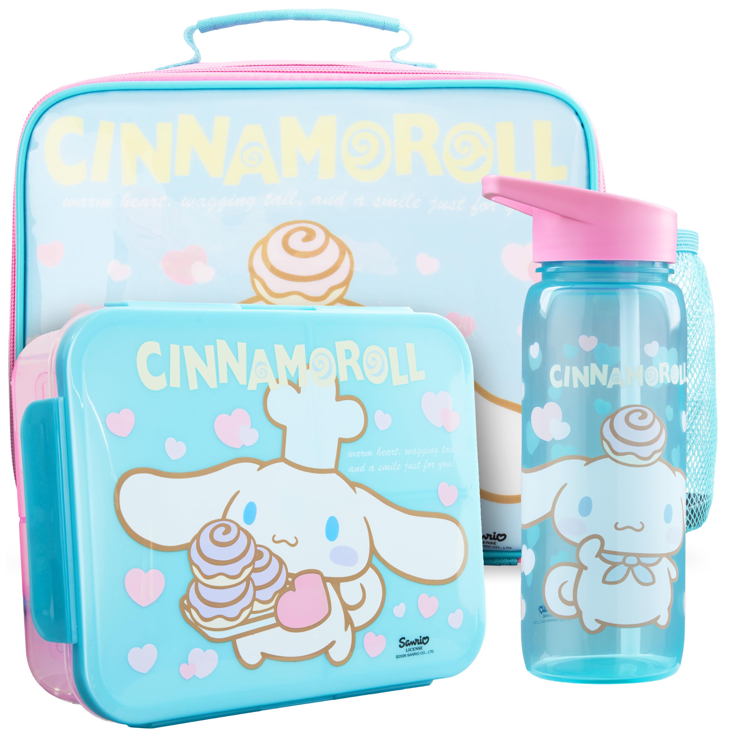 Get Trend Cinnamoroll front view of full three-piece set showing coordinated design and portability