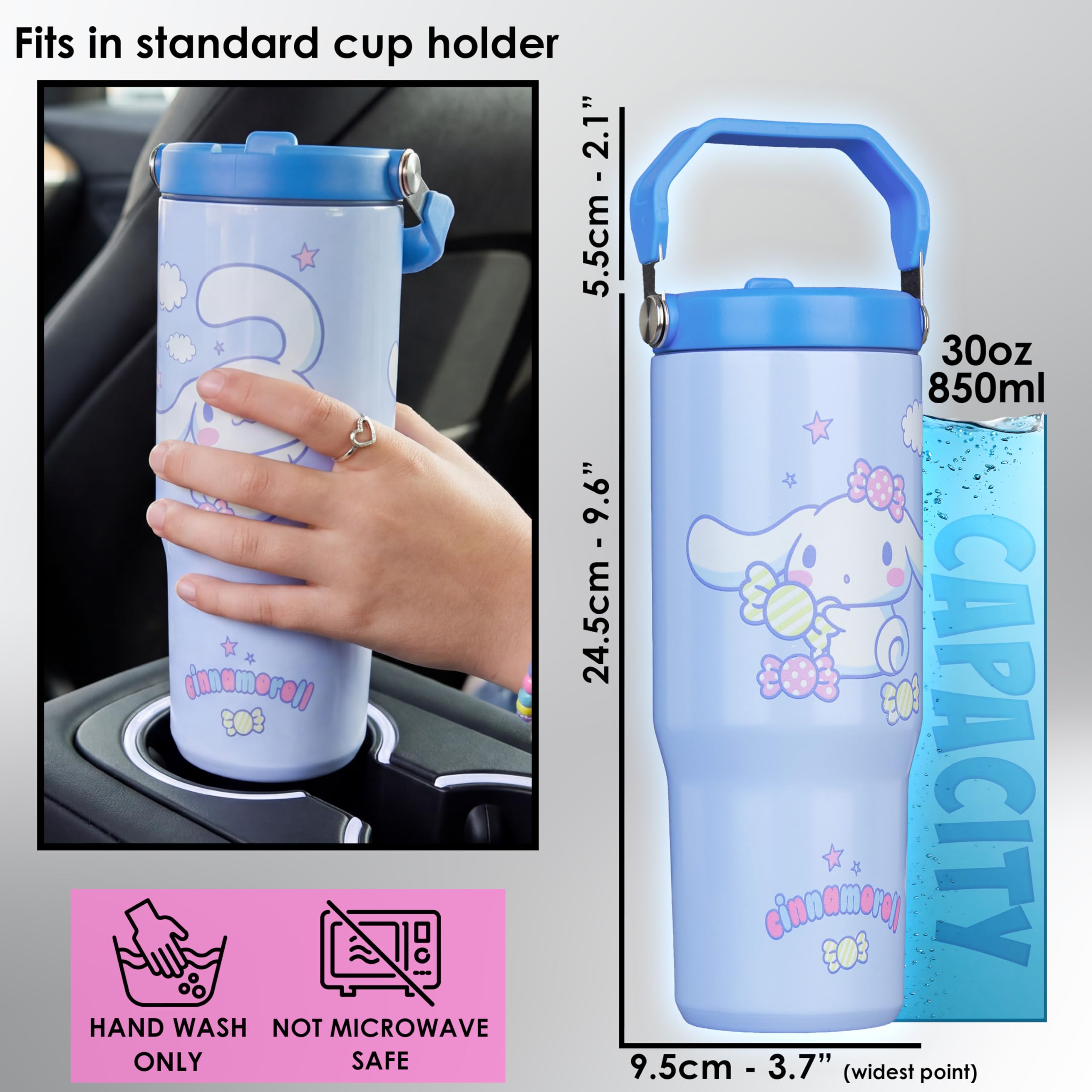 Get Trend Cinnamoroll next to a ruler showing 30oz capacity and scale