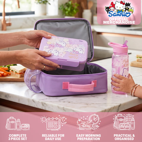 Get Trend Hello Kitty bento close-up showing three compartments and snap-lock lid convenience