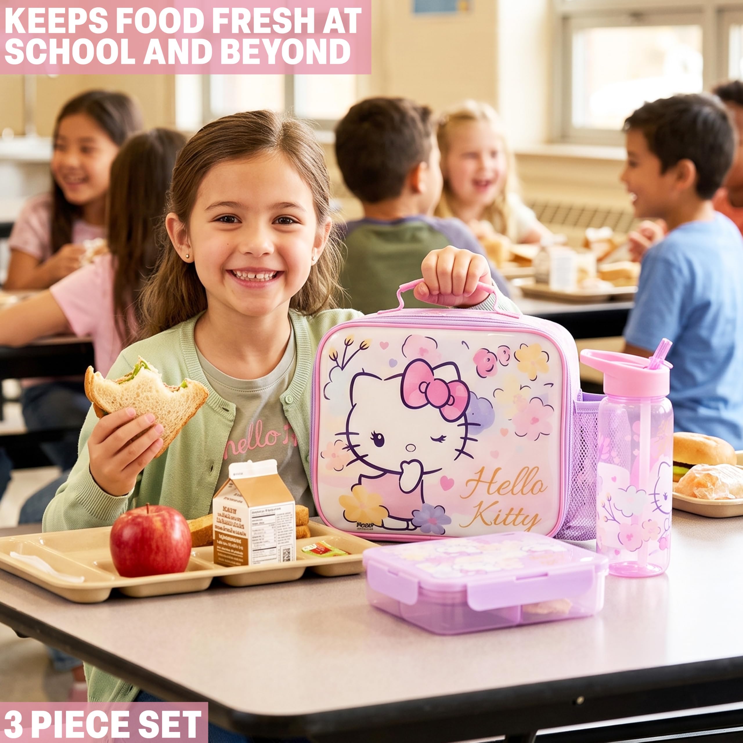 Get Trend Hello Kitty bottle detail showing flip-top straw and silicone seal for spill control