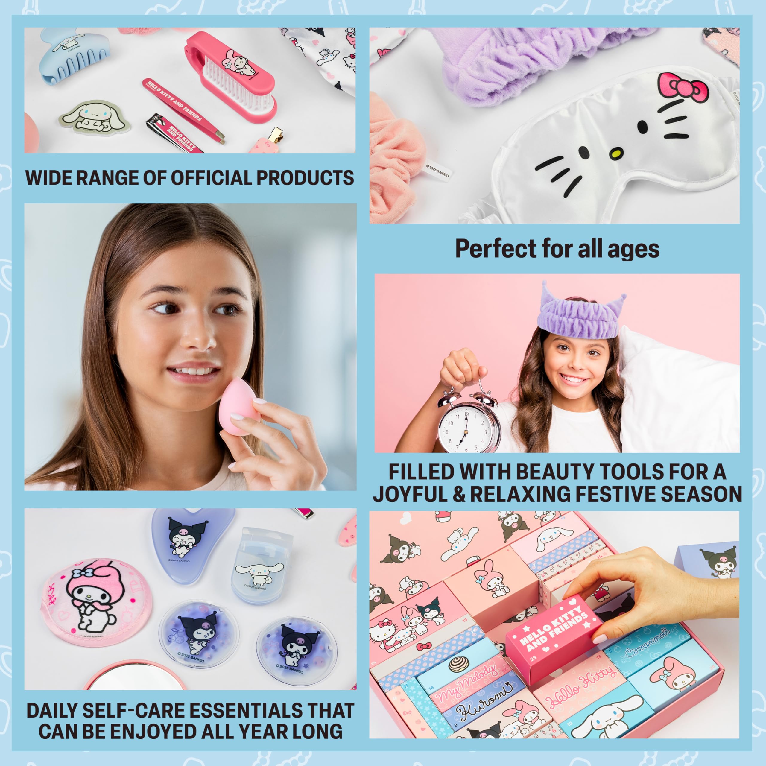 Get Trend Hello Kitty close-up of makeup tools including sponge and brush for easy application