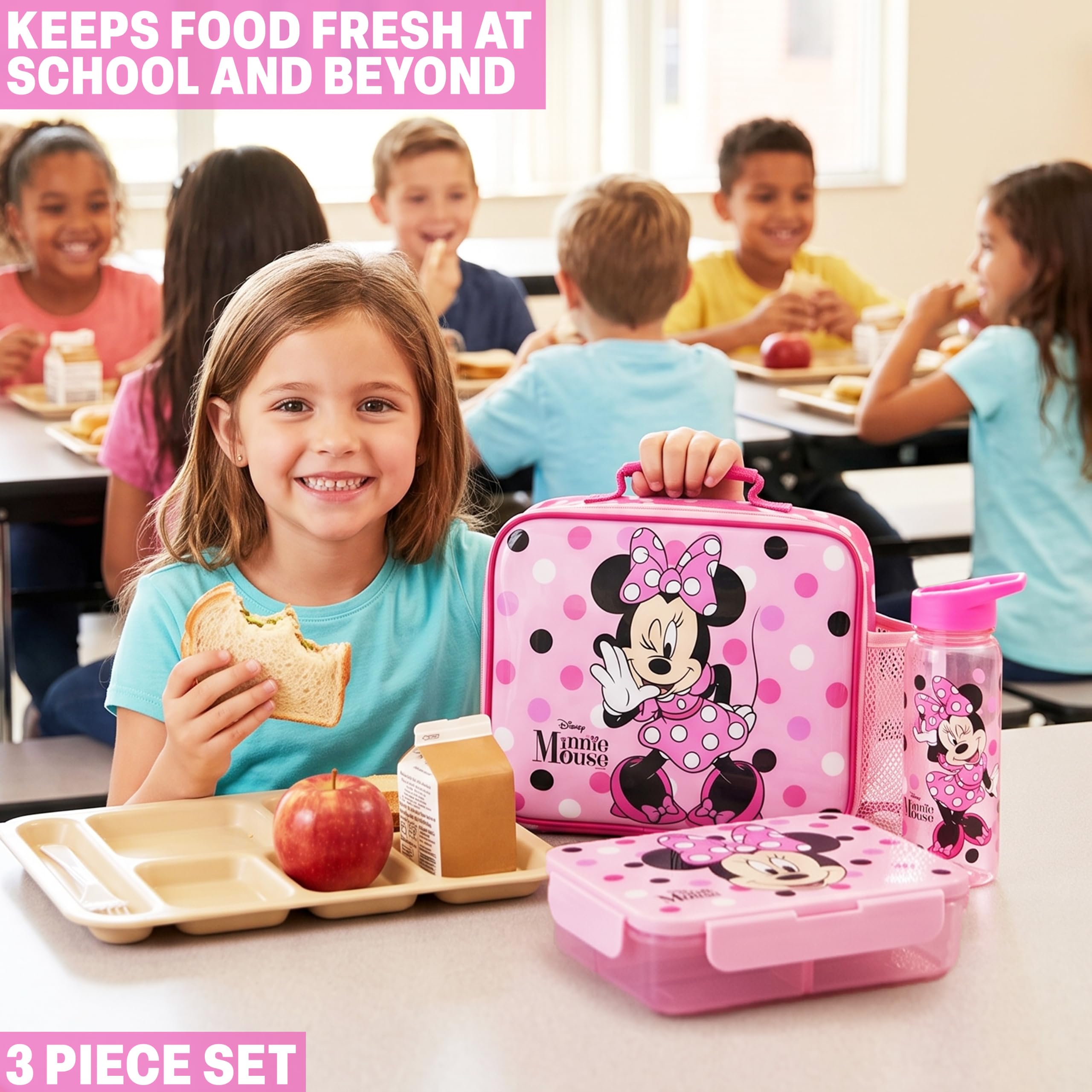 Get Trend Minnie Mouse 22 fl oz water bottle close-up of flip-top straw for spill reduction
