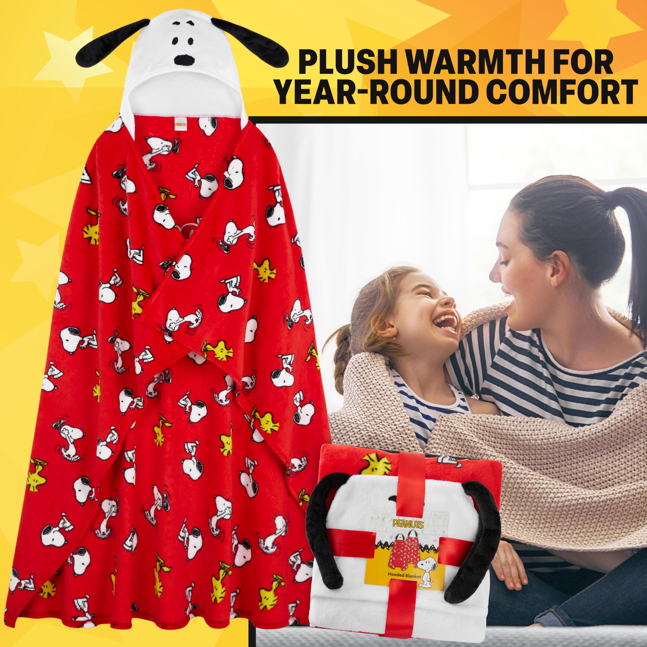Get Trend Snoopy size comparison beside person showing 51x59 inch fit