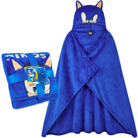 Get Trend front view of Sonic hooded blanket showing full coverage and fun design benefit