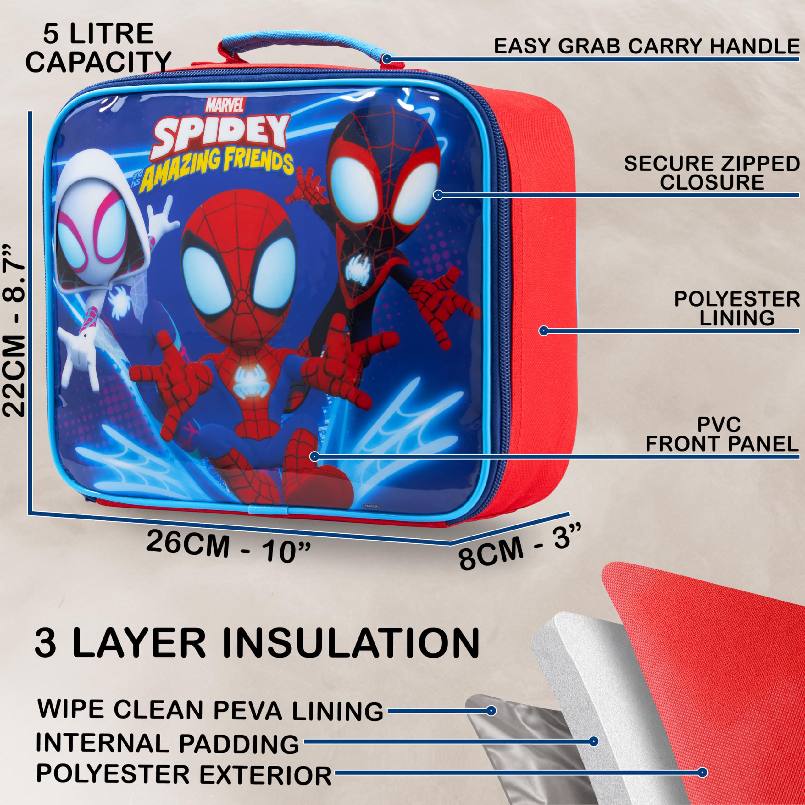 Get Trend Spidey inside lining showing PEVA wipe-clean interior for quick cleanup