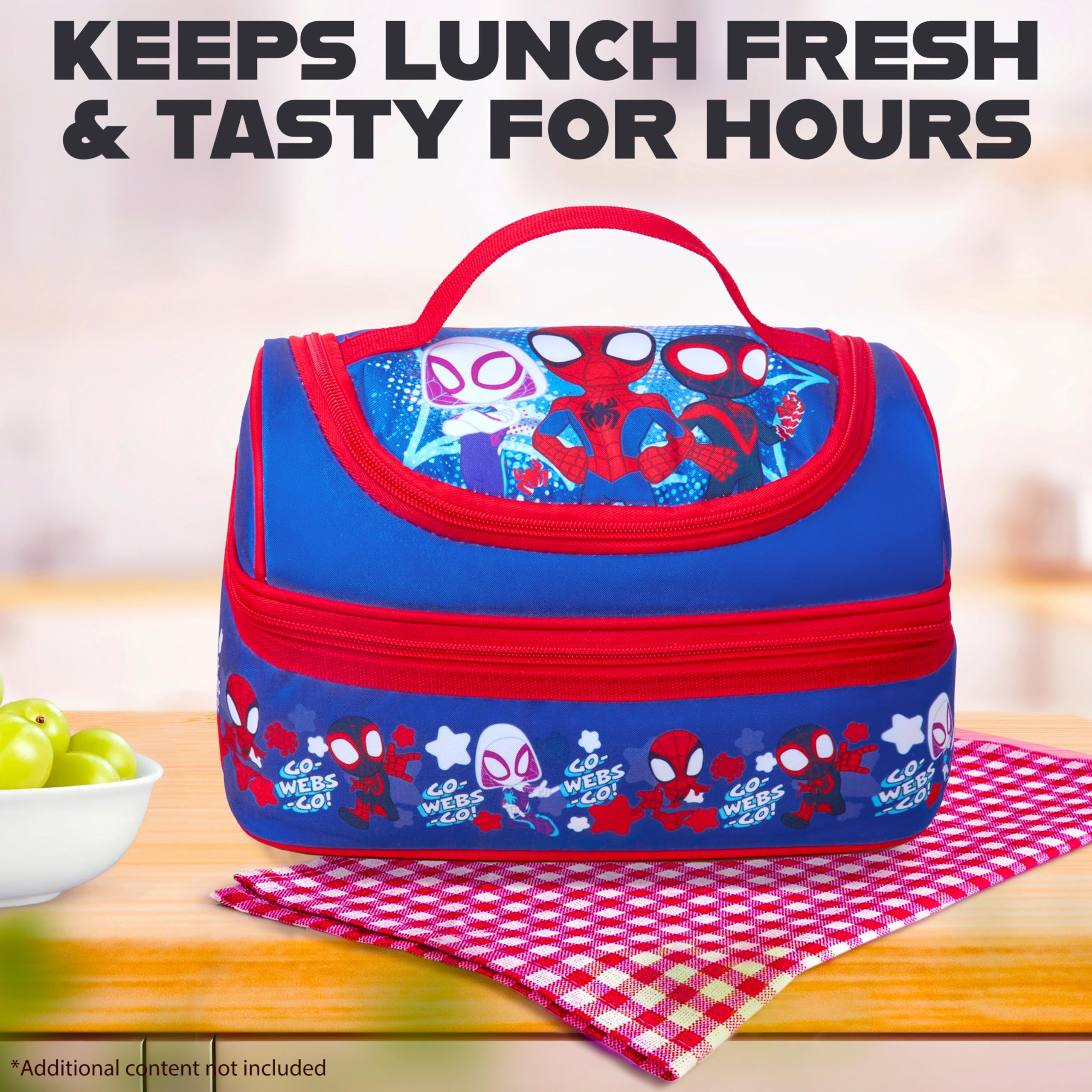 Get Trend Spidey beside a standard lunchbox to show compact size benefit