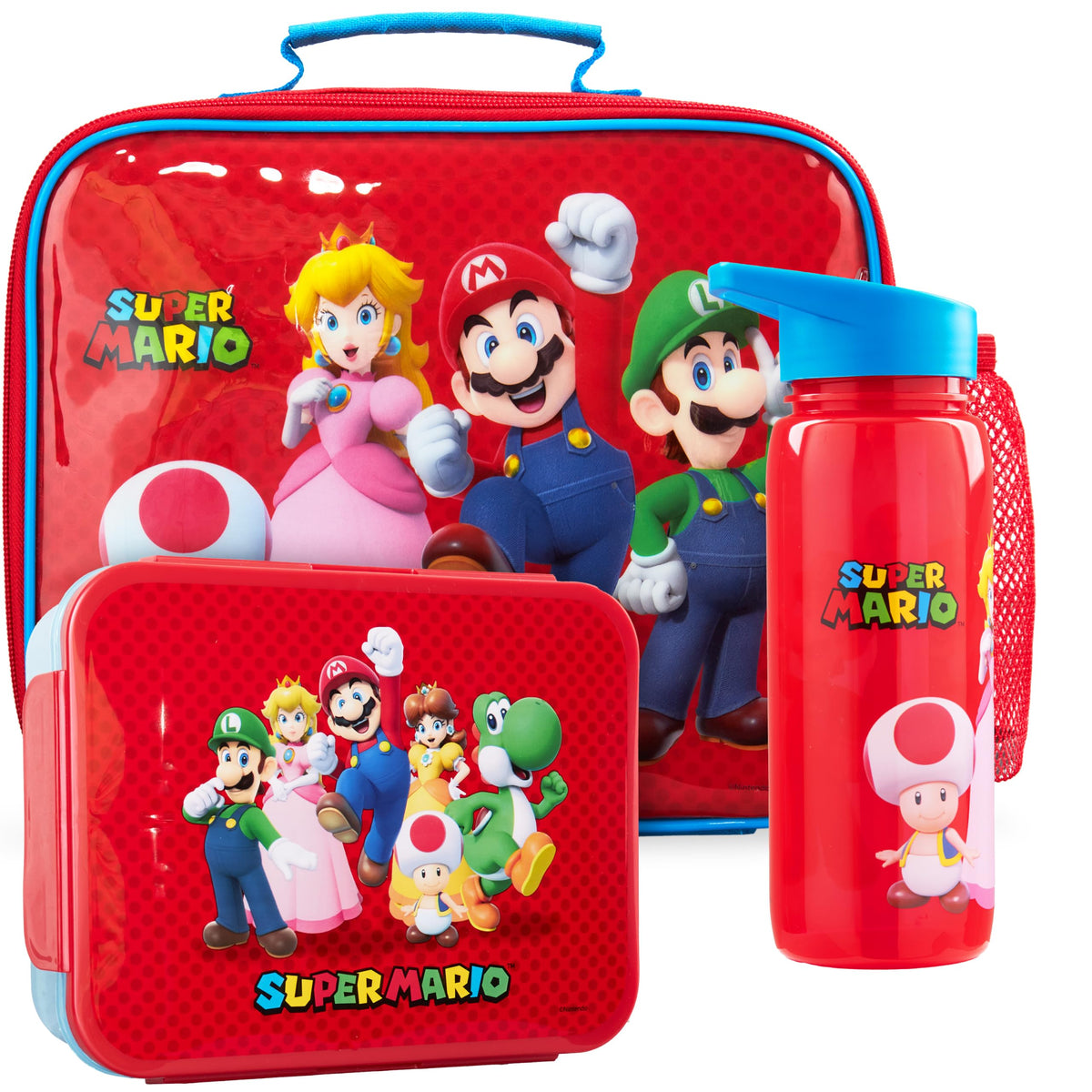 Get Trend front view of Super Mario set showing colorful exterior and handle benefit