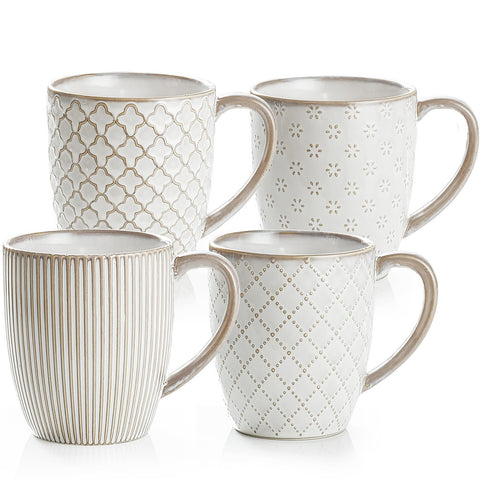 getstar front view of four 18 oz mugs showing warm hues and cohesive set benefit
