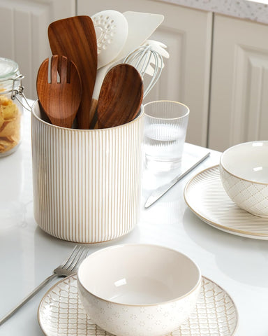 getstar crock styled on kitchen counter highlights farmhouse charm and tidy surfaces benefit