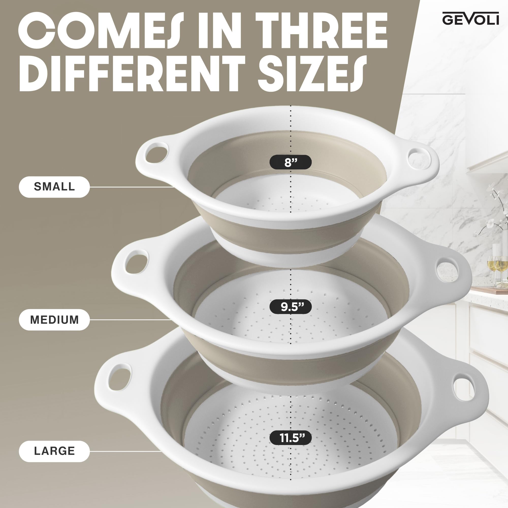 Gevoli medium colander expanded rinsing vegetables with slip-resistant grip