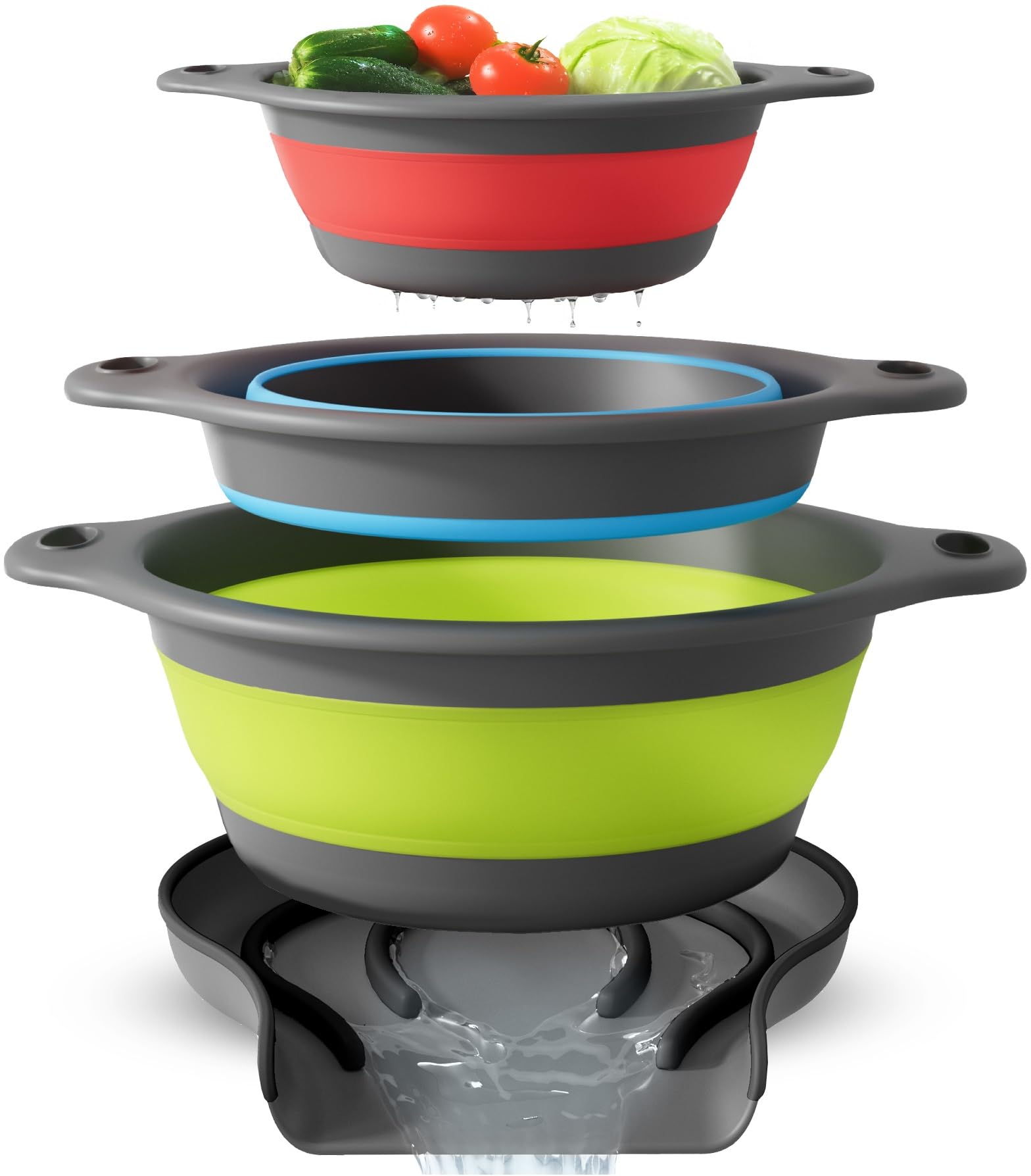 Gevoli large colander expanded showing capacity and stable base for big batches