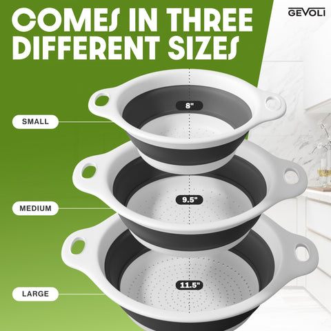 Gevoli large colander expanded showing capacity and stable rim benefit
