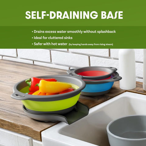 Gevoli medium colander expanded showing versatile size for everyday rinsing