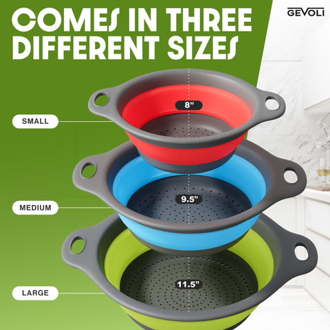 Gevoli small colander expanded showing compact bowl for berries and herbs