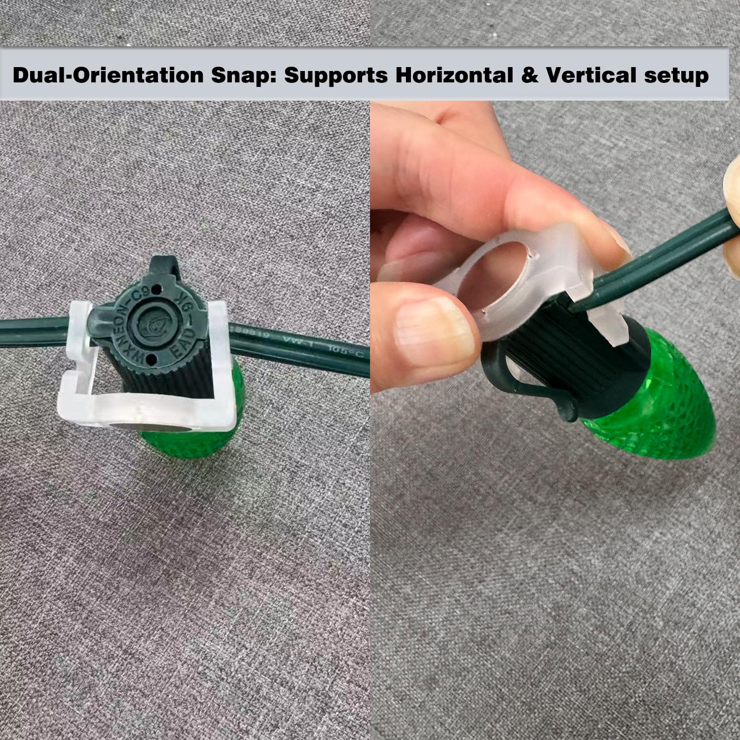 GFQHF clips holding patio bistro lights showing easy outdoor decorating
