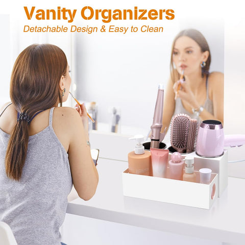GFWARE bottom tray holding clips and makeup to keep vanity tidy and accessible