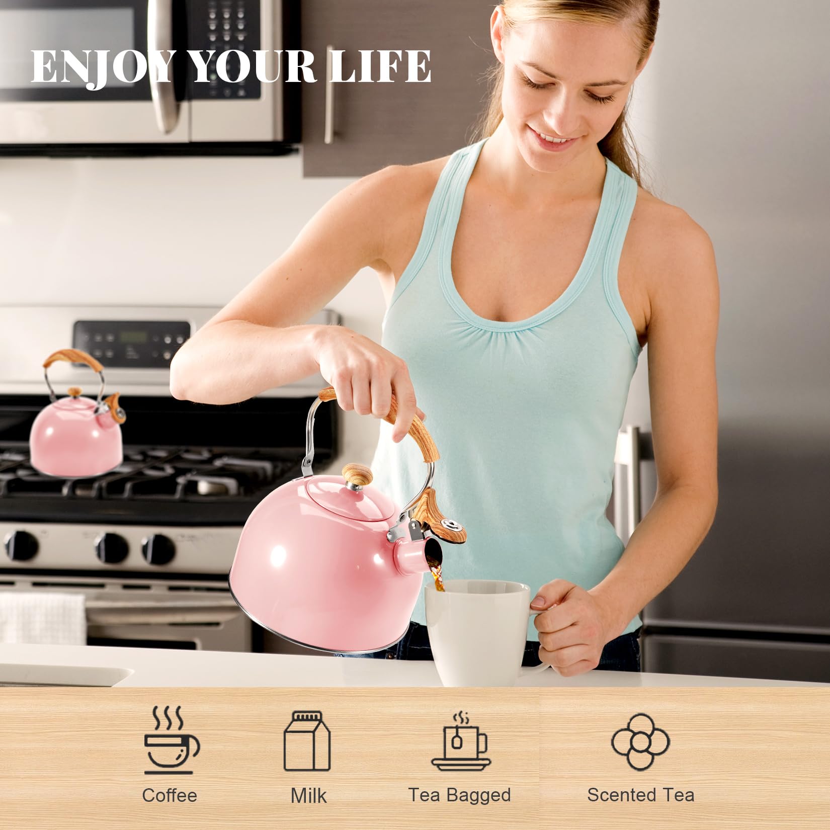 GGC kettle beside mugs to show 85oz capacity for serving multiple cups benefit