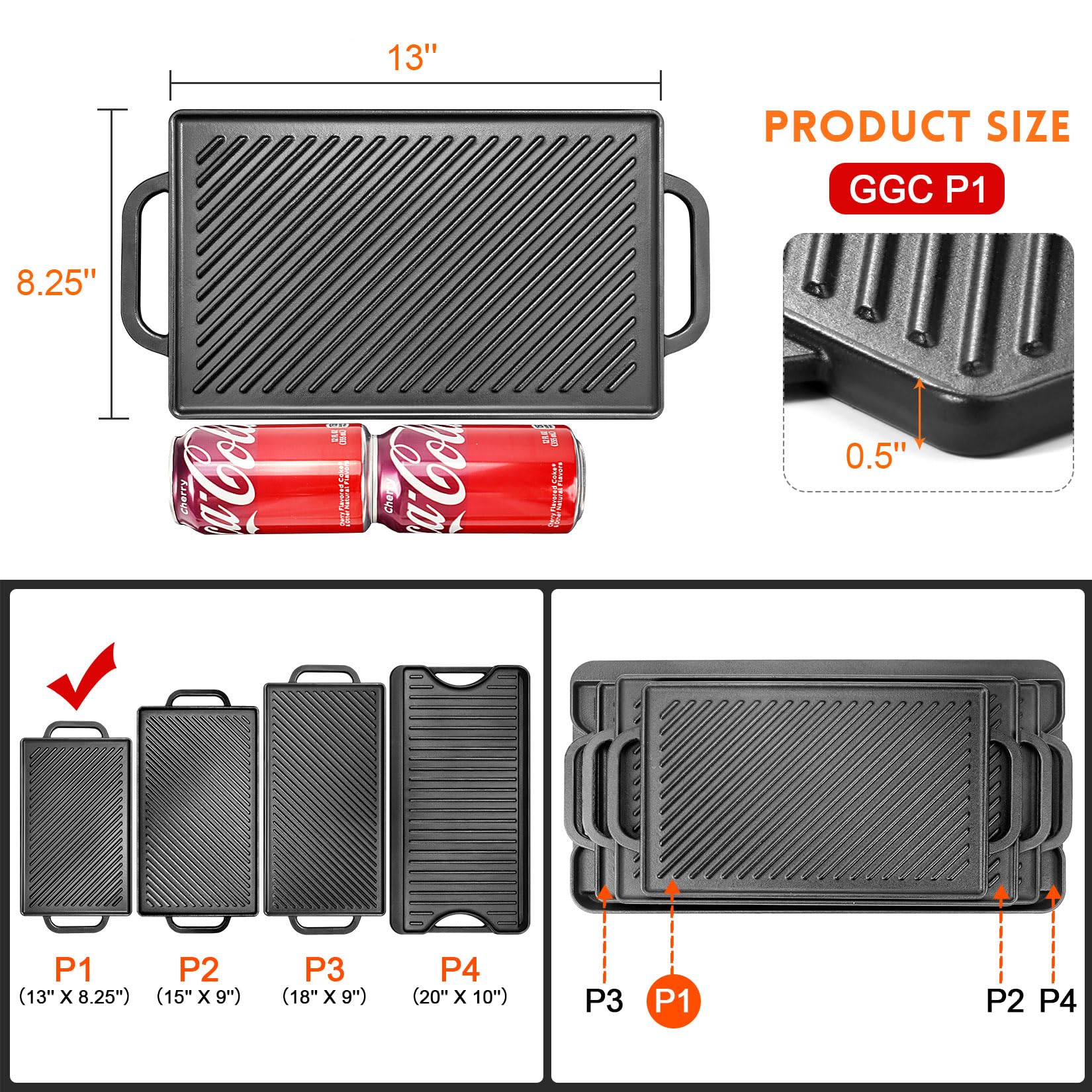 GGC reversible griddle ribbed side close-up highlighting sear marks and even heat