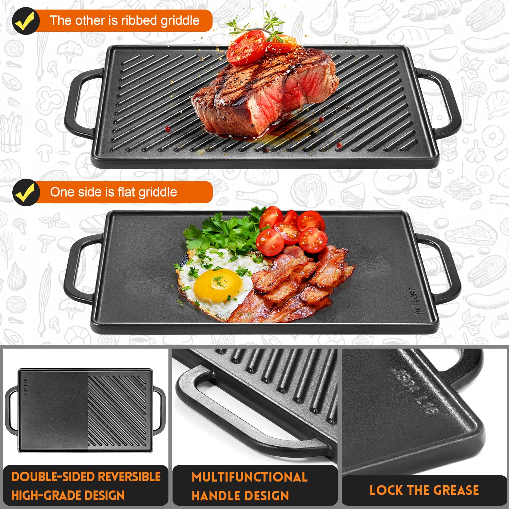 GGC griddle smooth side with pancakes showing quick even browning and nonstick benefit