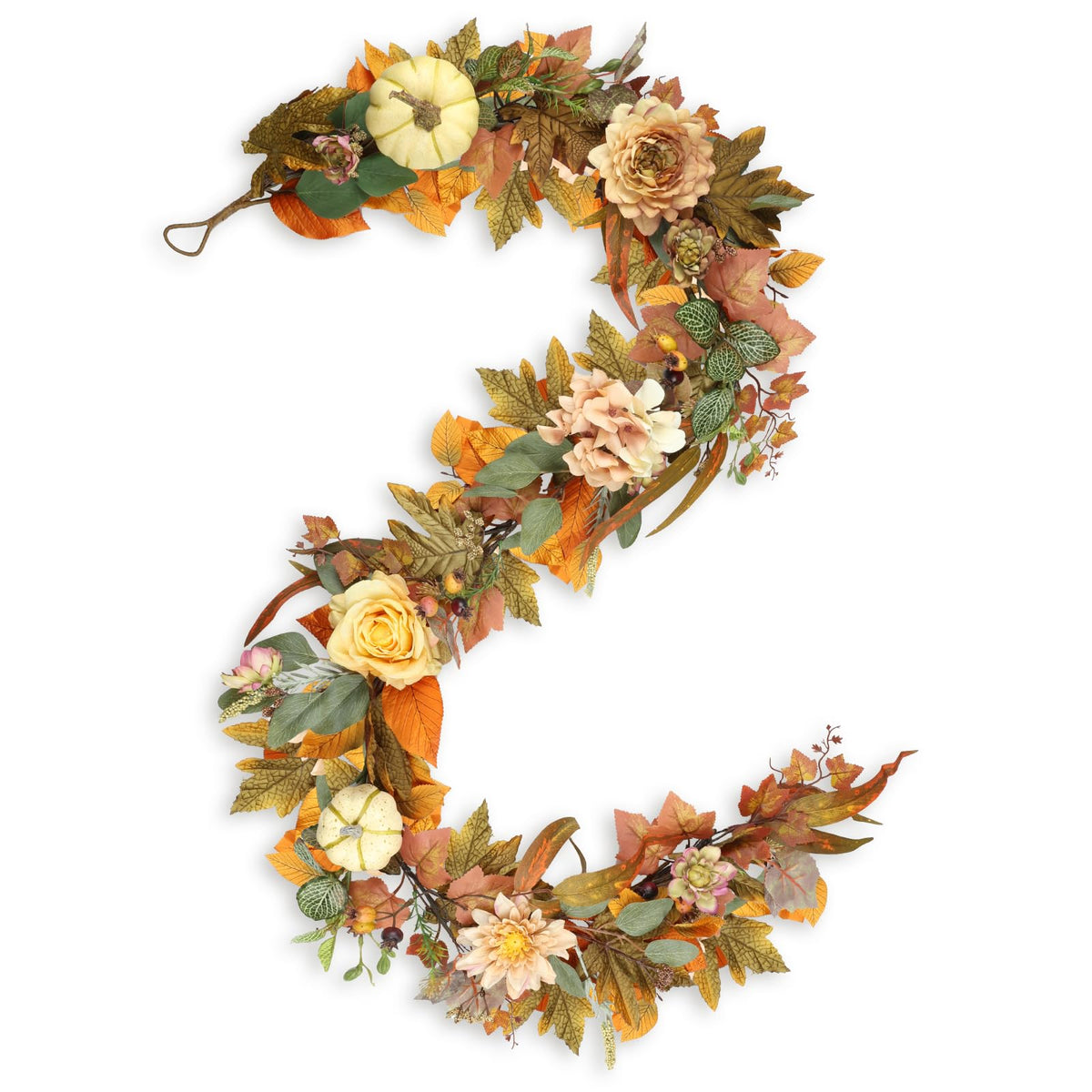 Ghrdopy garland front view showing pumpkins and leaves for instant autumn charm