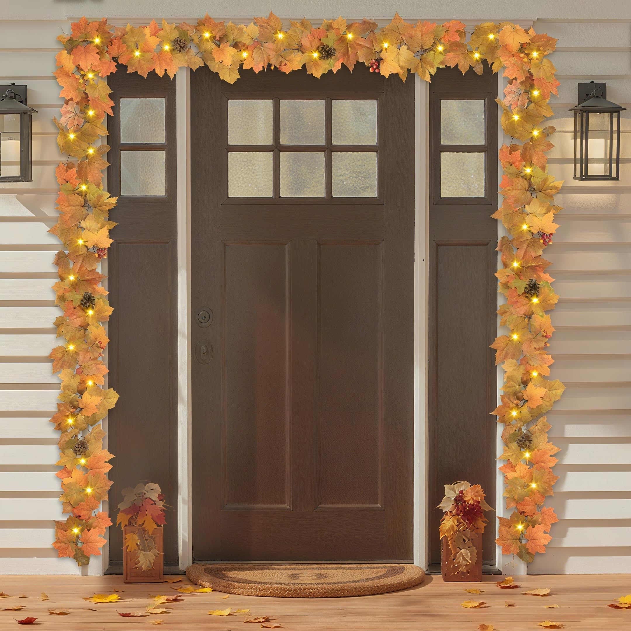 Ghrdopy garland beside ruler for scale illustrating 6-foot length and versatile placement options