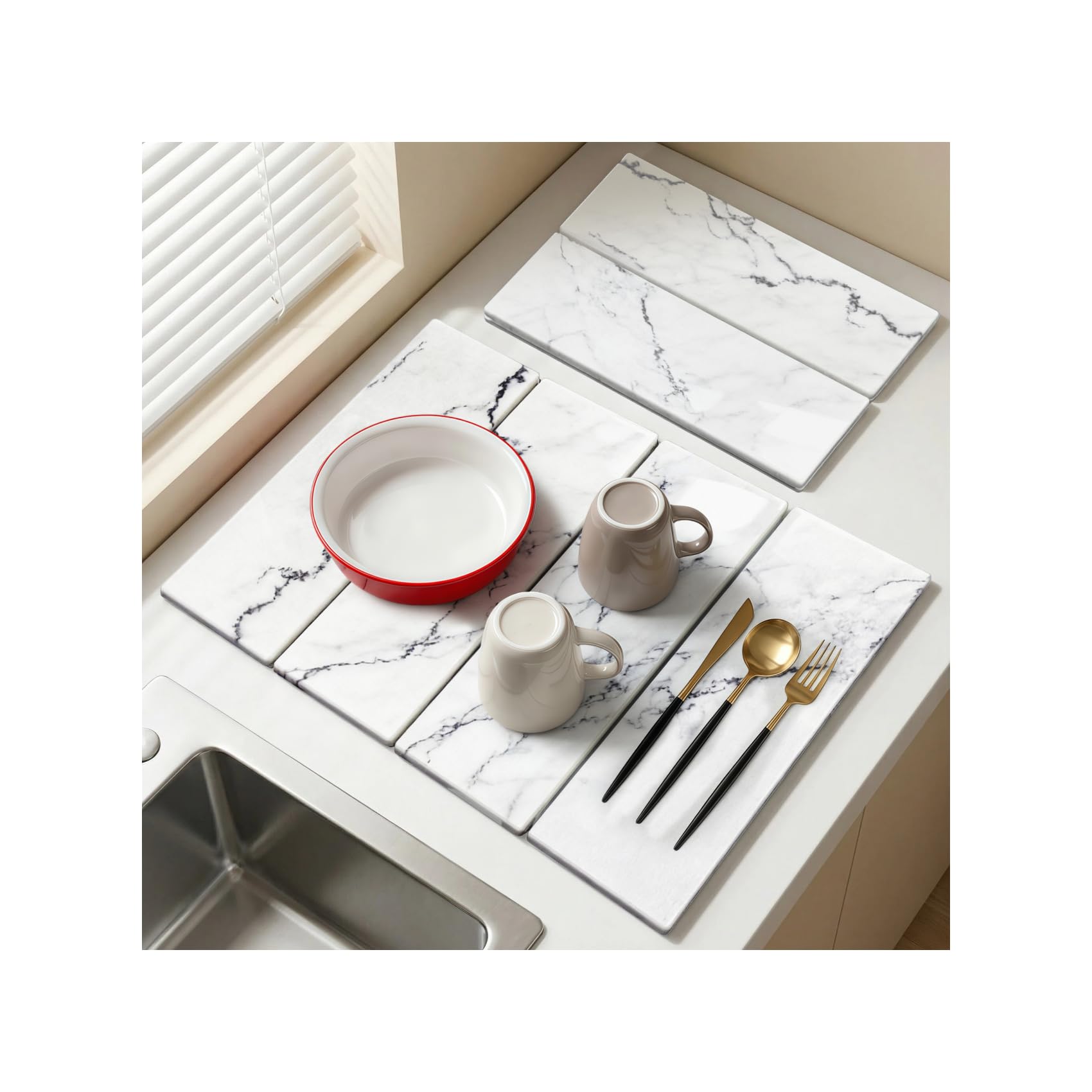 GianAbor front view of large drying mat showing full countertop coverage and tidy sink area