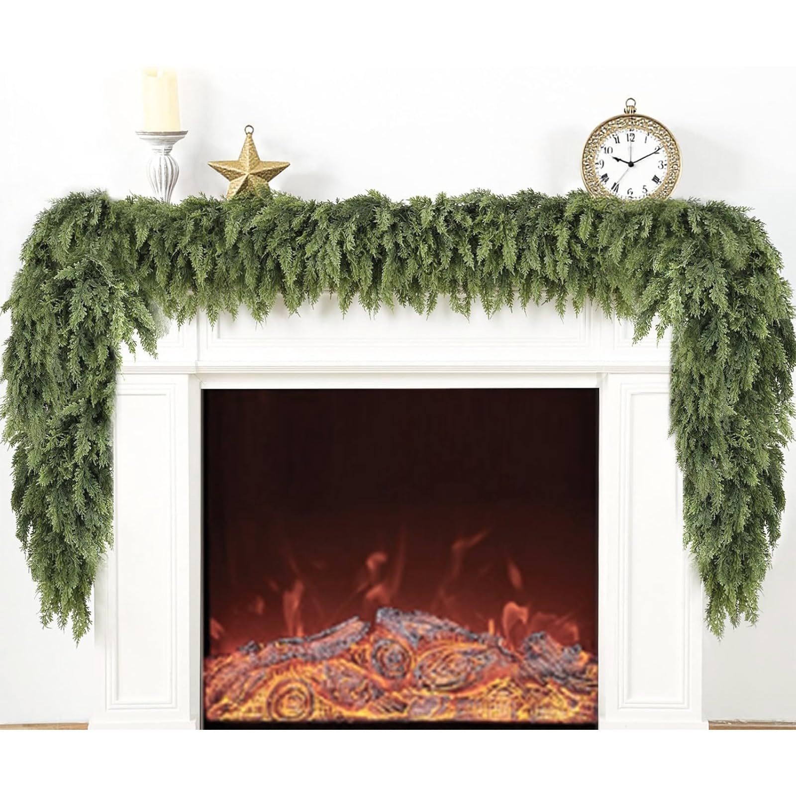 GIAUMA cedar garland full mantel display adds instant festive depth