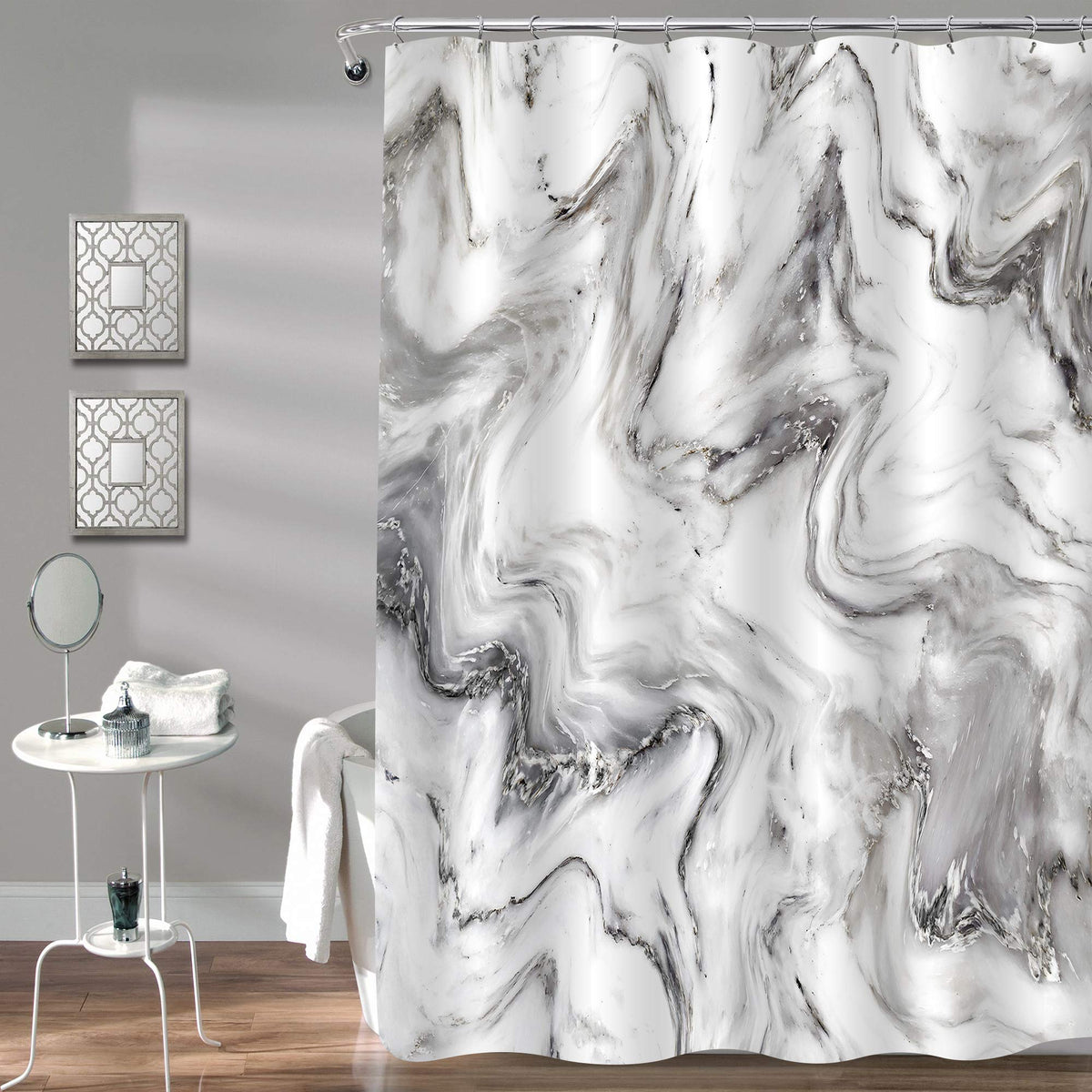 Gibelle front view showing grey marble design and clean modern look benefits decor